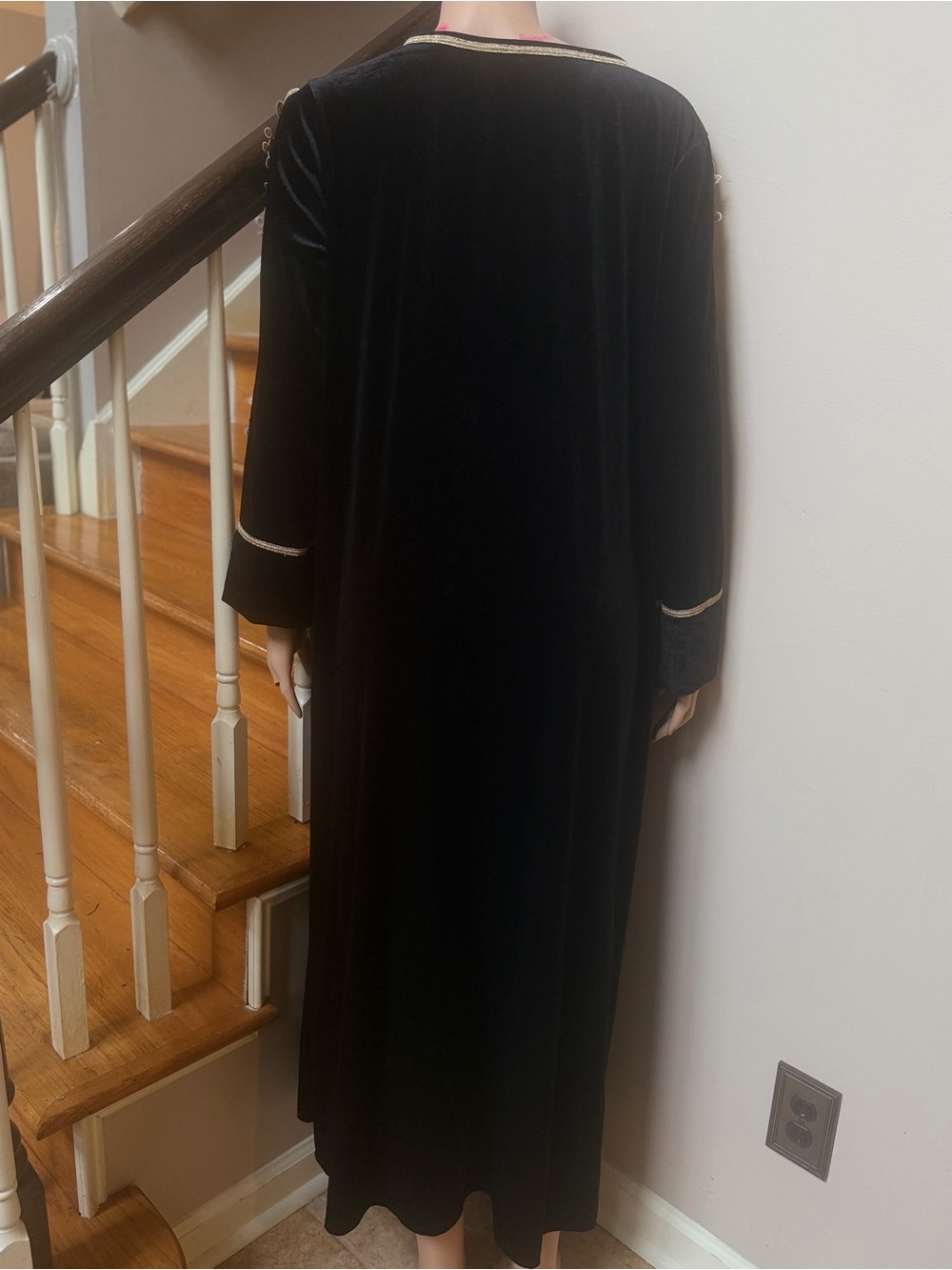 Galabiya Black Velvet Embroidered Maxi Dress with Teal Insets - Picture 6 of 6